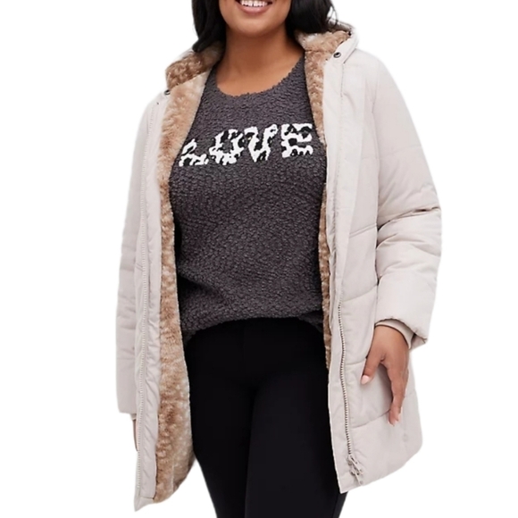 5X - Torrid | FIT & FLARE PUFFER JACKET - FUR NYLON GREY & BIRCH - Picture 6 of 11